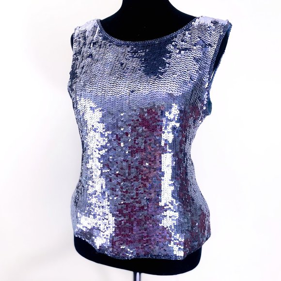 Jennifer Moore | Semi-Formal Women's Silk Beaded Sleeveless Sequin Shirt || Tank - Picture 1 of 15